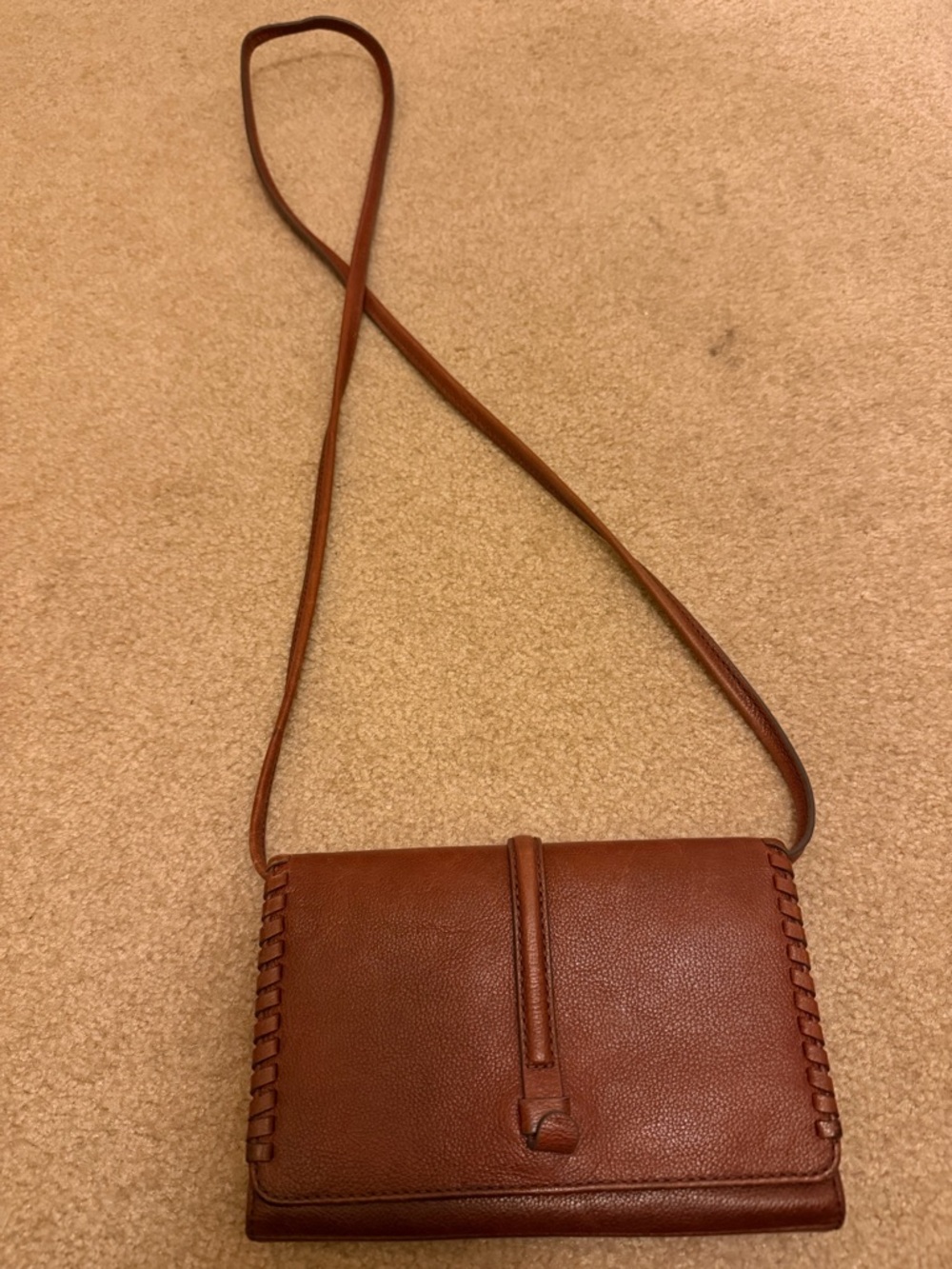 Fossil Brown Leather Whipstitch Crossbody Bag